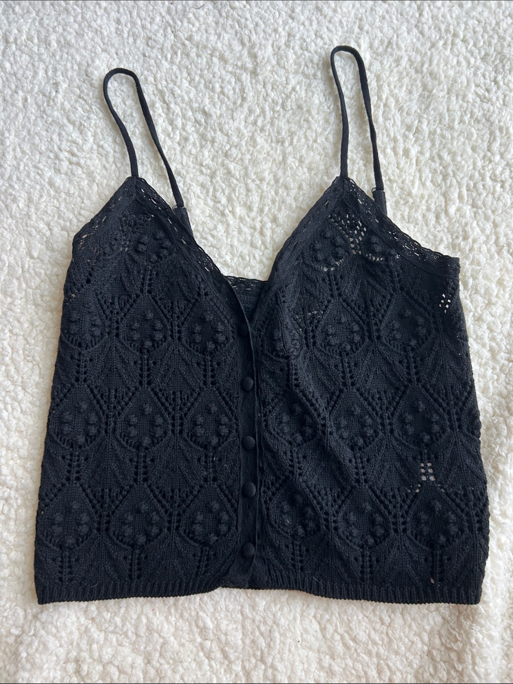 Black Crochet Button-Front Camisole Tank